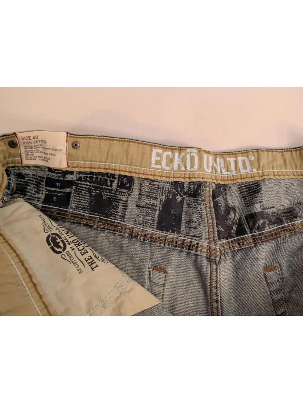 Ecko Unlimited Distressed Jeans Graffiti Print Sz 40